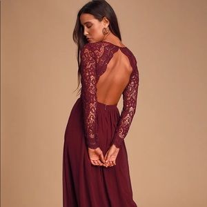 Lulus 🔅 Awaken My Love Long Sleeve Lace Maxi Dress 🔅 Burgundy 🔅 Medium